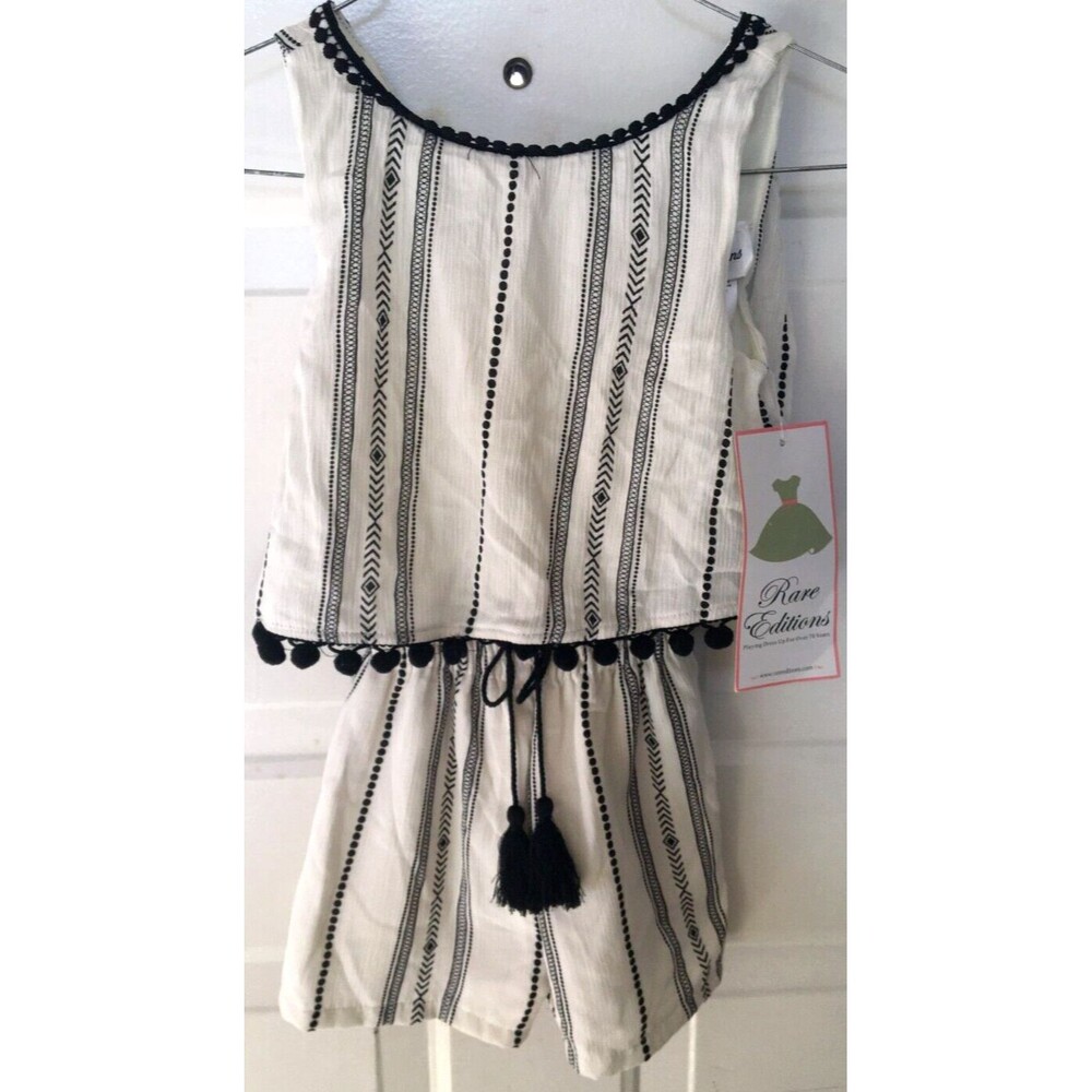 Rare Editions Girl's Romper, 1 Piece Shorts Black Ivory Size 6 Open Back NWT